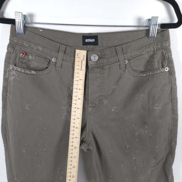 HUDSON CROP RILEY Relaxed Straight Distressed LOGD Green Jeans WC4100DLW Size 27 - Picture 9 of 16